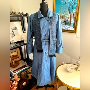 Vintage London Fog cornflower blue trench coat with scarf
